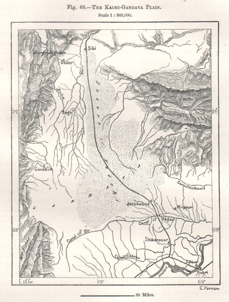 The Kacchi-Gandava Plain. Pakistan. Sketch map 1885 old antique plan chart